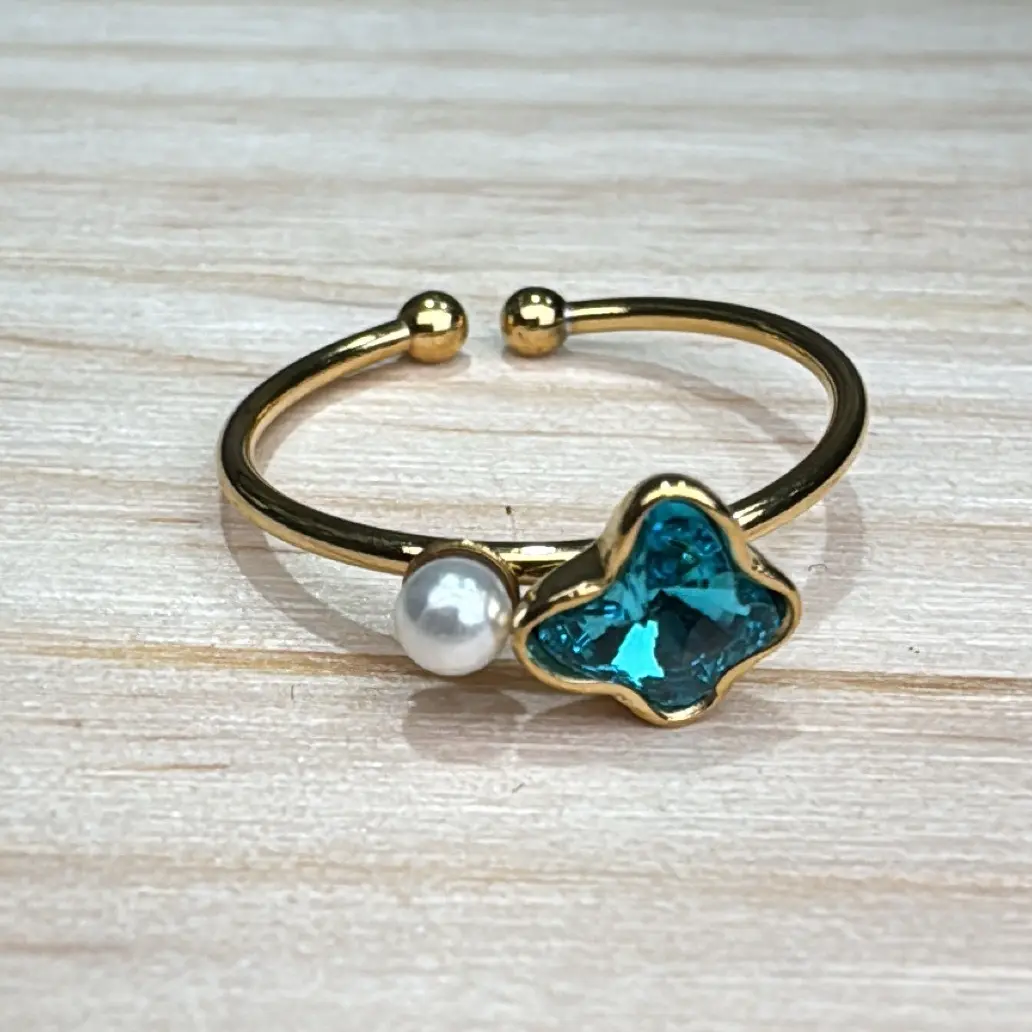 Fotografía de Anillo Cristal Azul Perla Gold